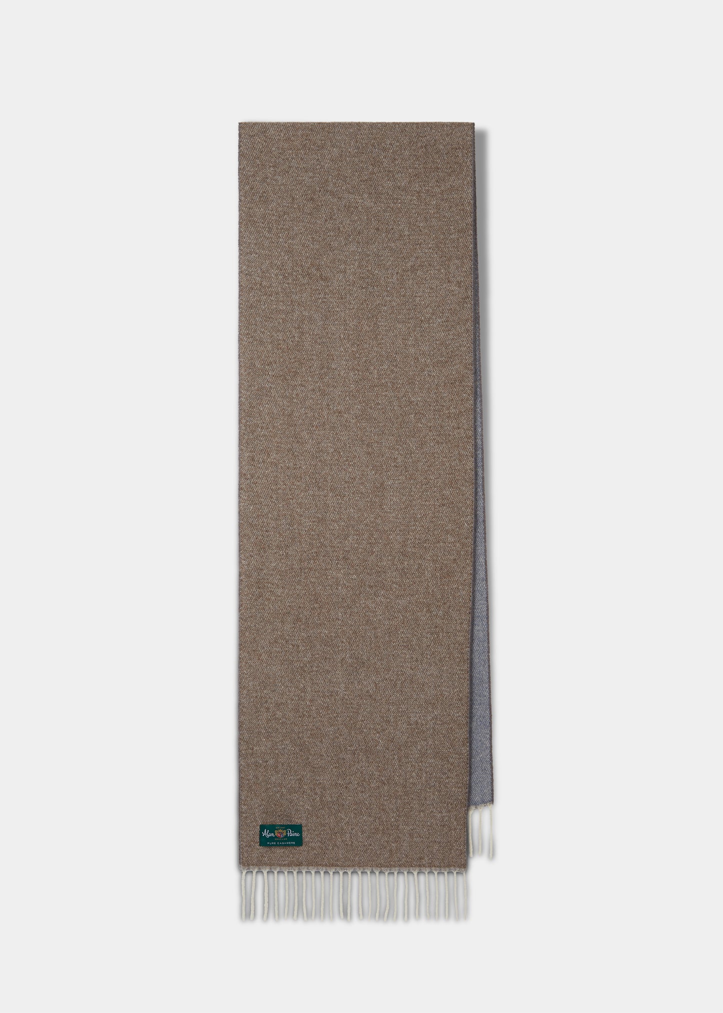 Tackley Two Colour Reversible Cashmere Scarf in Mushroom and Slate