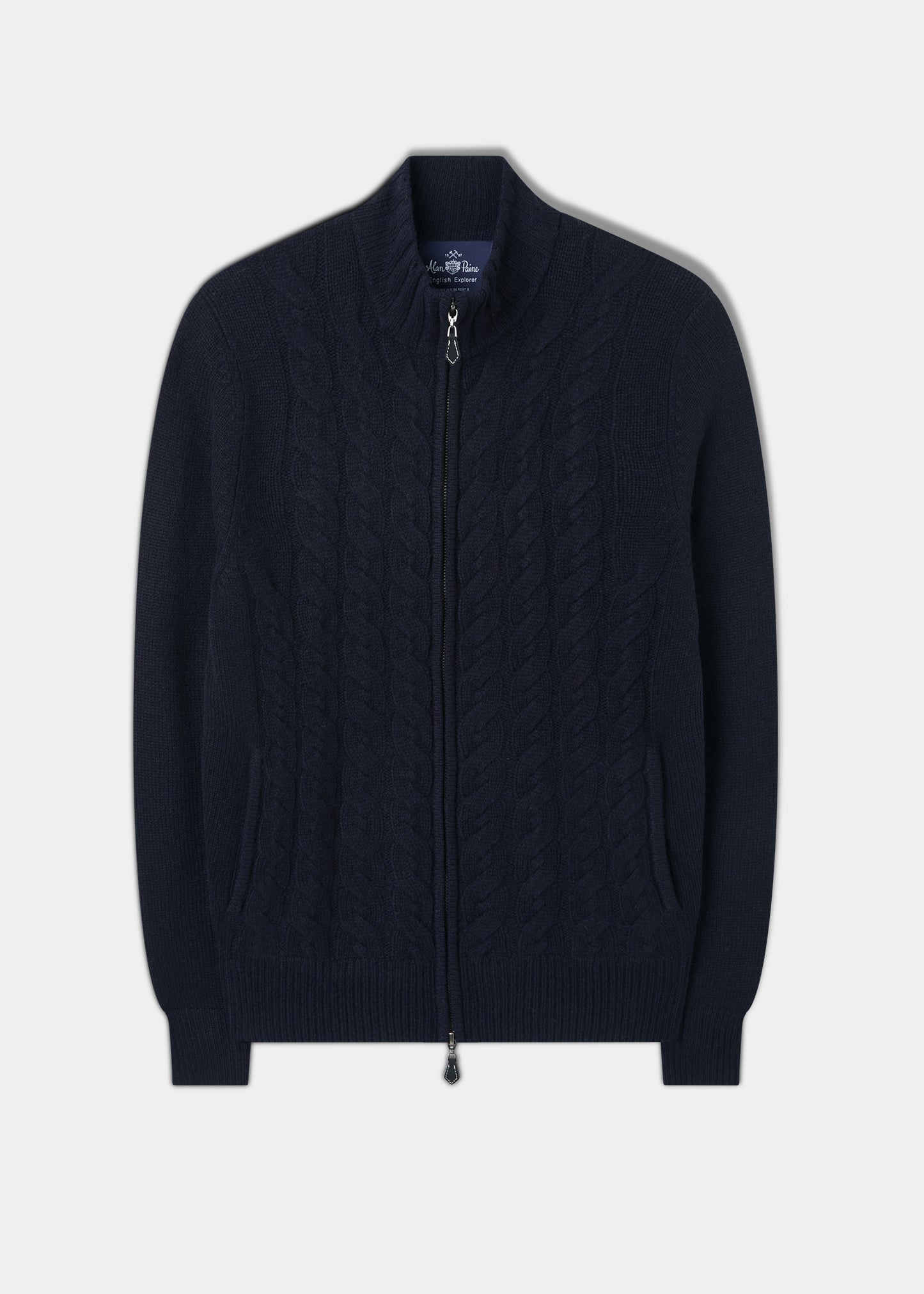 Aberfoyle Men's Lambswool Cable Front Zip Mock Neck In Navy