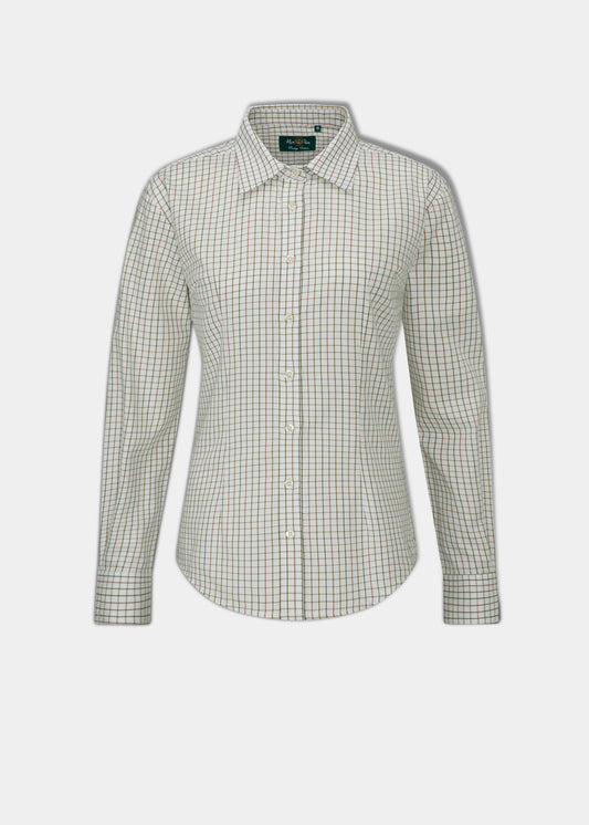 Bromford Ladies Cotton Shirt In Olive Check - Regular Fit
