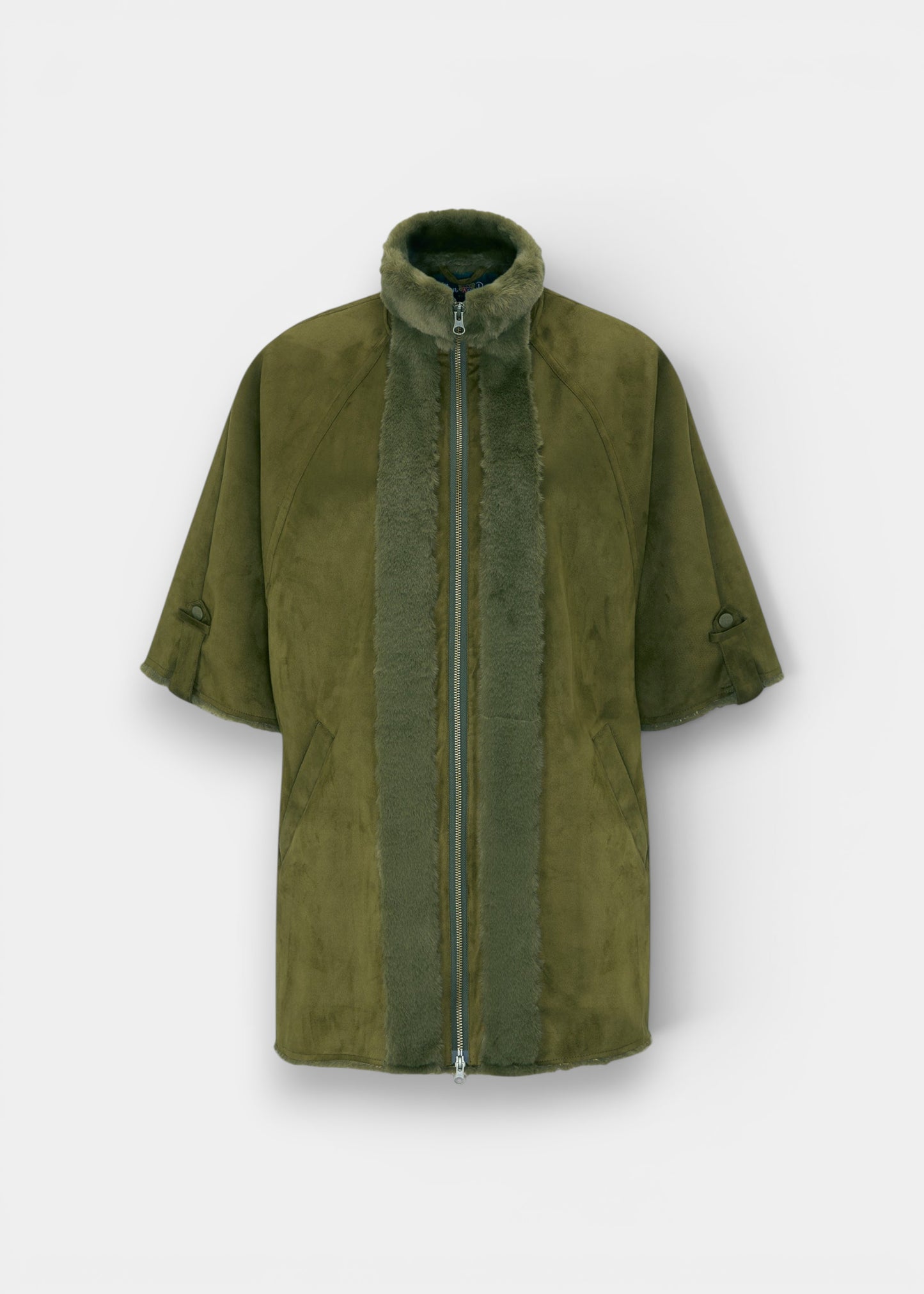 Surrey Ladies Wool & Faux Fur Water Repellent Cape in Olive - Regular Fit