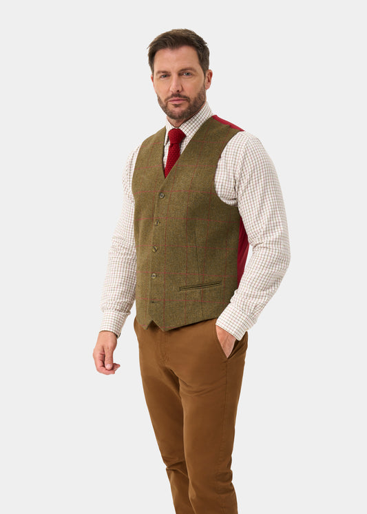 Combrook Men's Tweed Water Repellent Lined-Back Waistcoat in Sage - Regular Fit