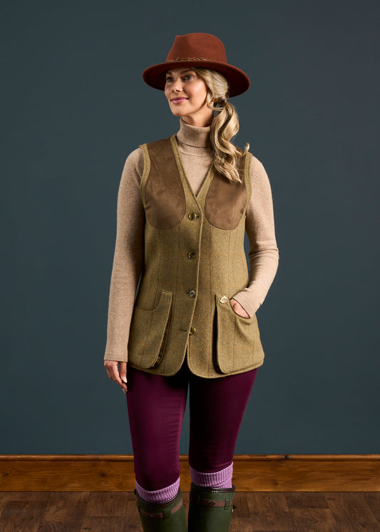 Combrook Ladies Tweed Shooting Waistcoat In Grove