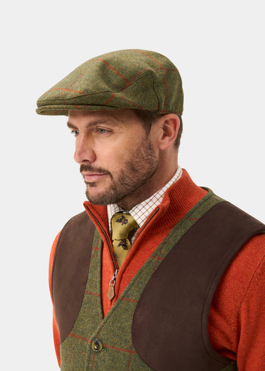 Combrook Men's Tweed Waterproof Flat Cap in Reed - Regular Fit