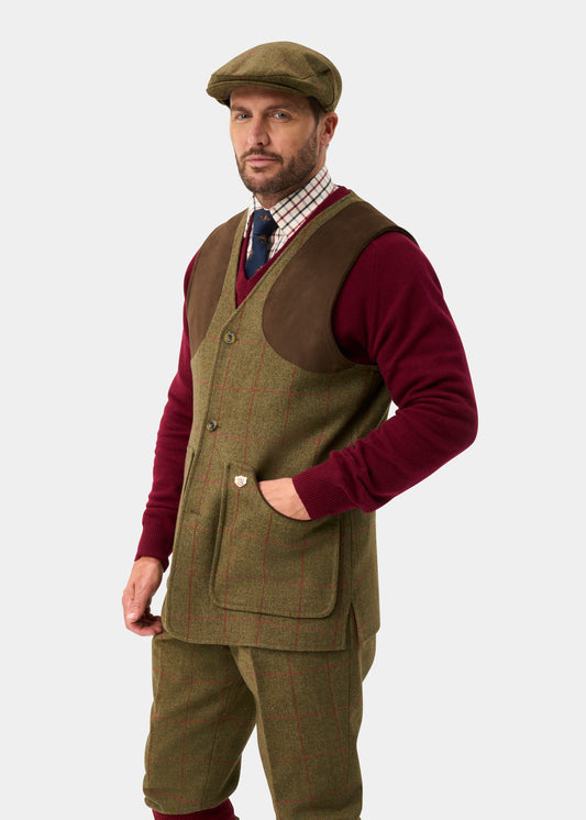 Combrook Men's Tweed Water Repellent Shooting Waistcoat in Sage - Shooting Fit