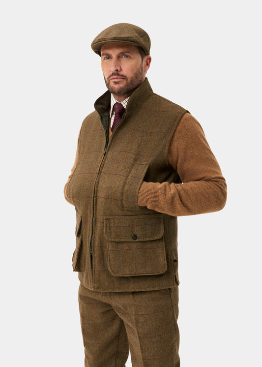 Rutland Men's Tweed Water Repellent Shooting Waistcoat in Birch - Shooting Fit