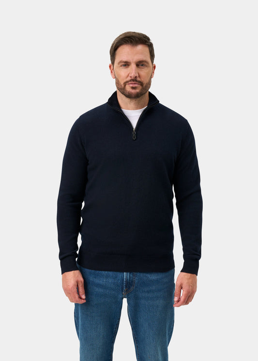 Hanbury Pure Cashmere Quarter Zip Jumper In Dark Navy - Regular Fit