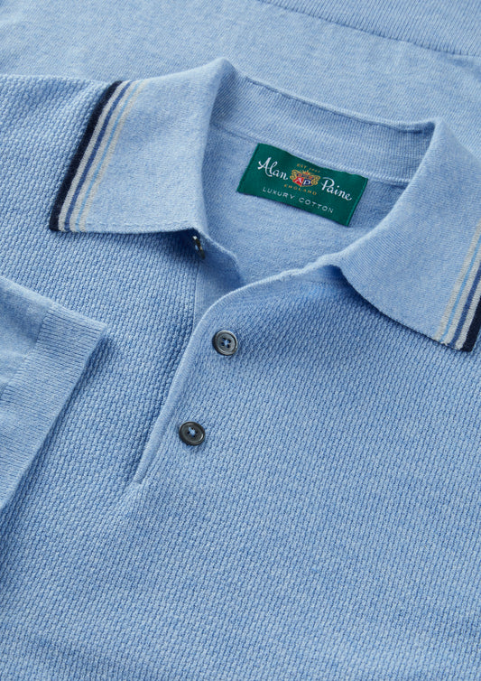 Men's Cotton Cashmere Polo Shirt in Light Blue