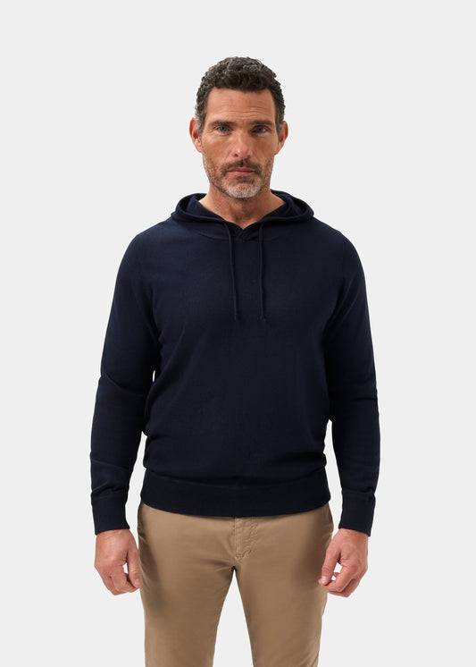 Mens Cotton Merino Hoodie Jumper in Navy