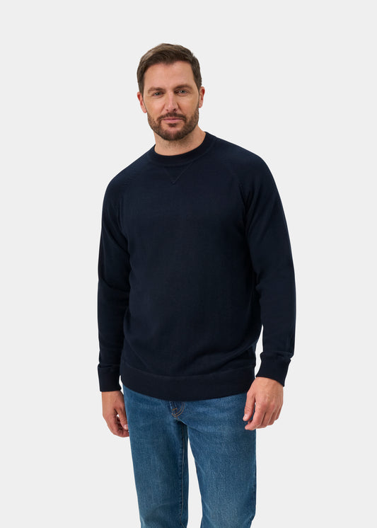 Saddington Cotton Merino Crew Neck Sweatshirt In Dark Navy - Regular Fit