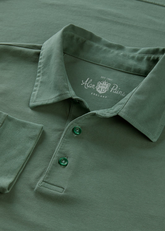 Men's Cotton Long Sleeve Polo Shirt in Green
