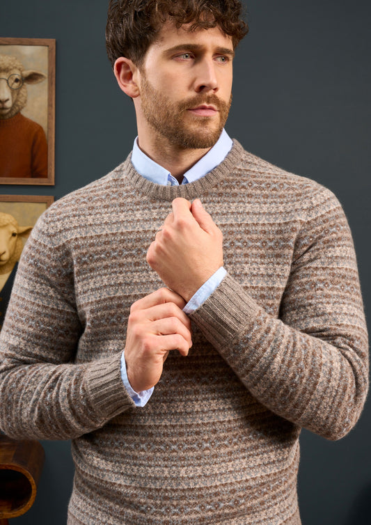 Mens-Fair-Isle-Jumper-Cream-Brown