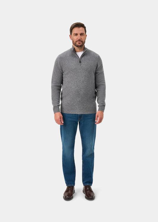 Sutherland Lambswool 1/4 Zip Jumper in Grey Mix - Regular Fit