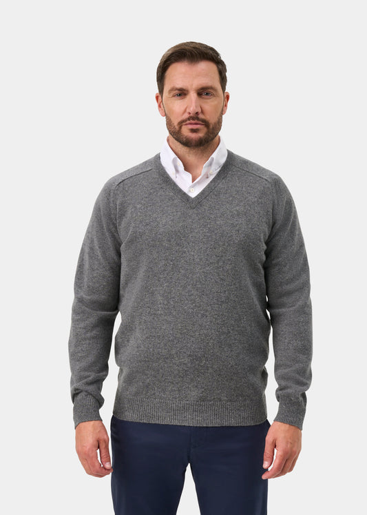 Kilsyth Lambswool V-Neck Jumper In Grey Mix Jumper - Regular Fit