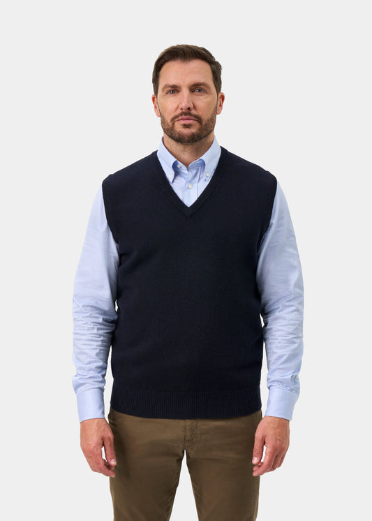 Norfolk Men's Lambswool Slipover in Navy - Classic Fit