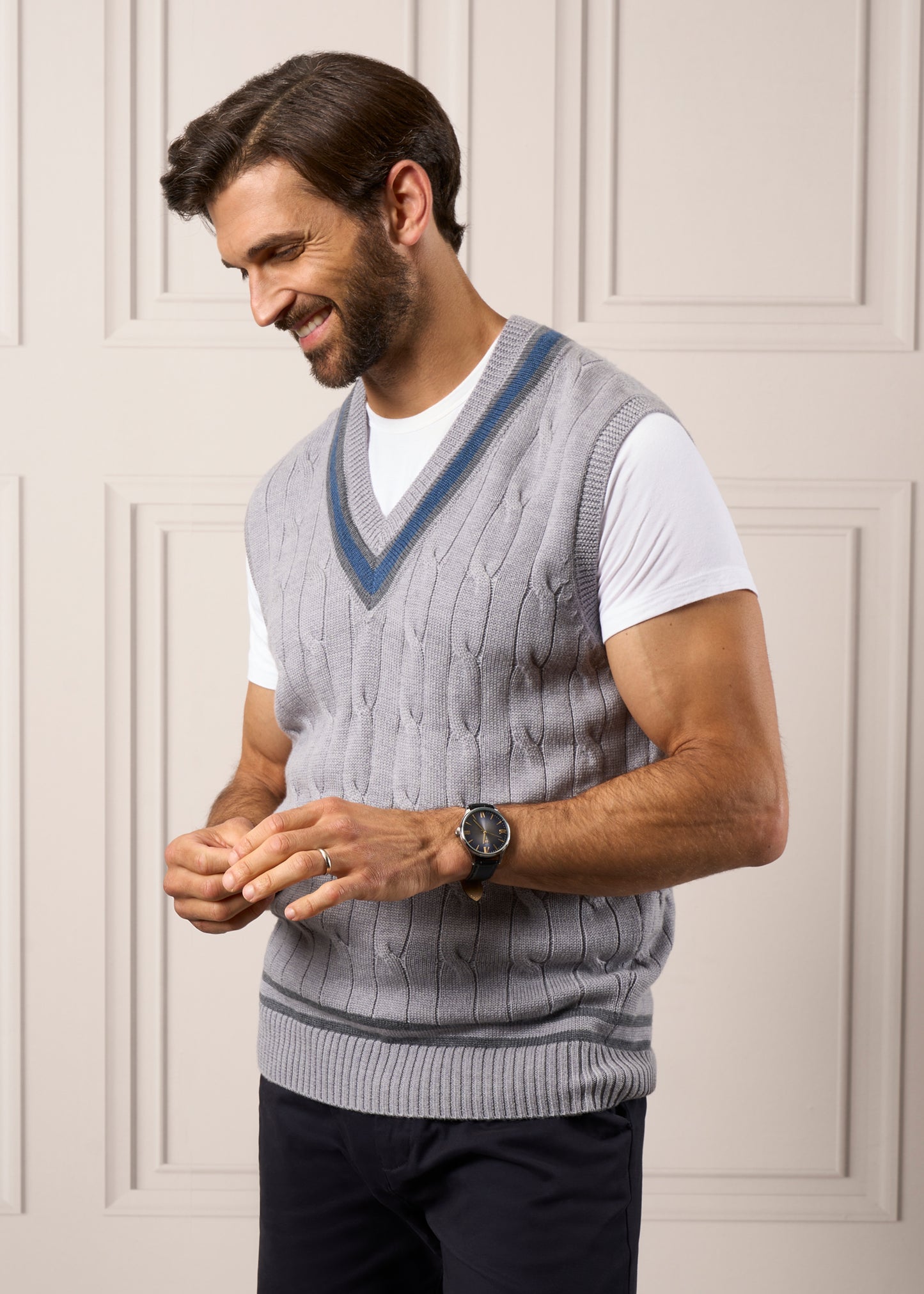 Grafton Jersey de críquet de lana merino en mezcla de gris claro para hombre - Corte estándar