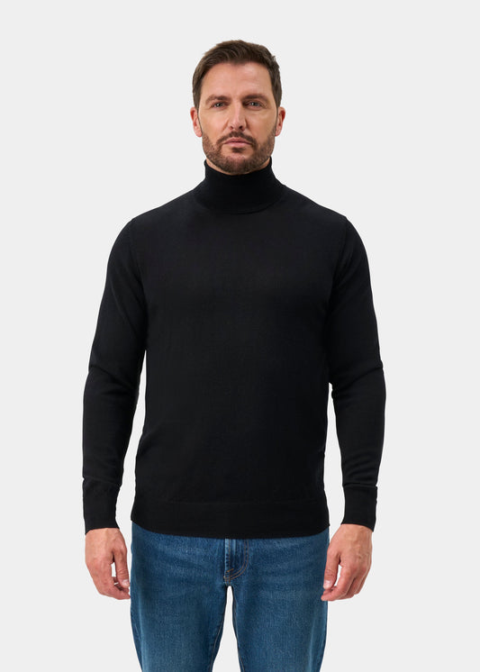 Linton Merino Wool Roll Neck Jumper In Black - Regular Fit