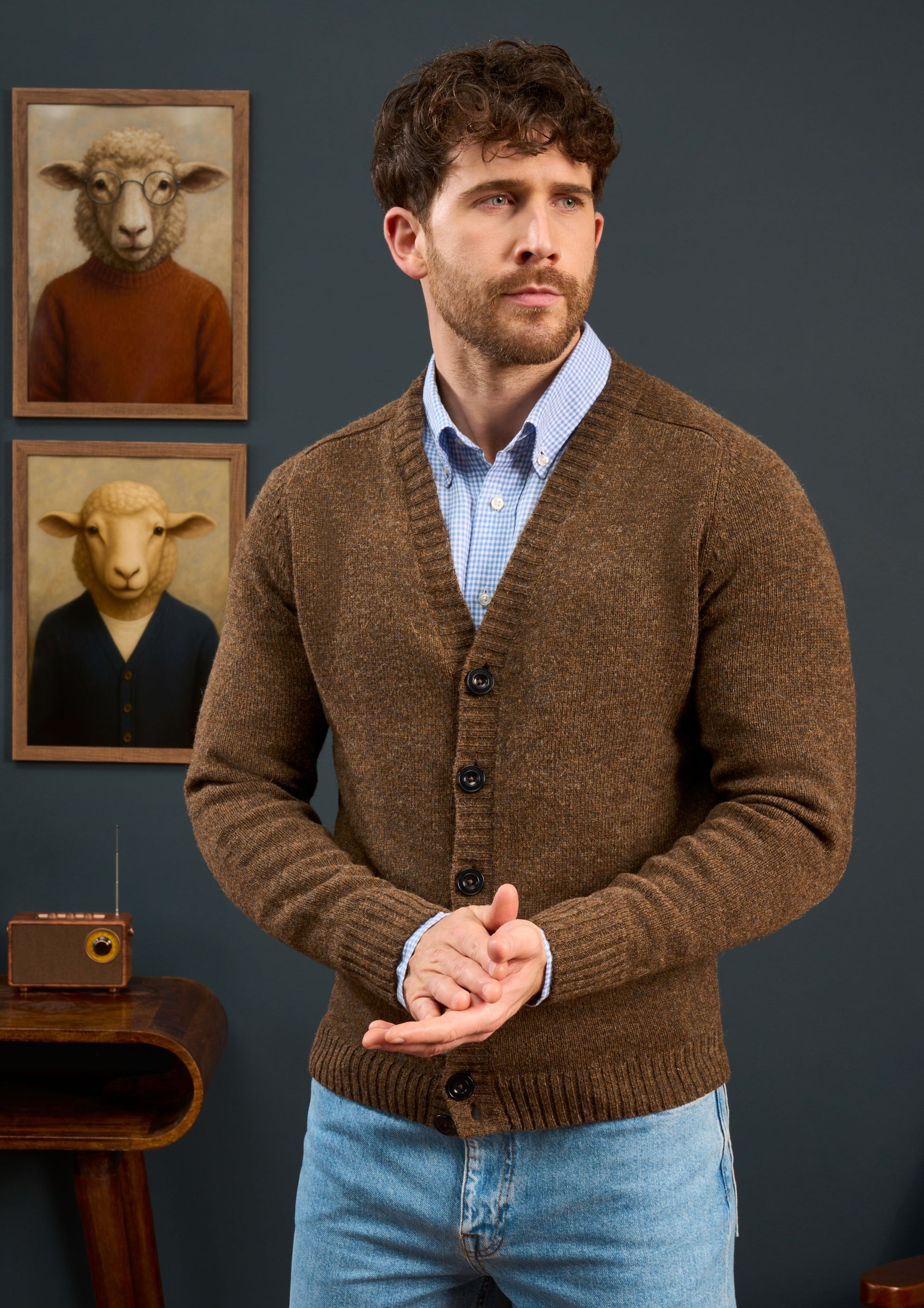 Mens-Shetland-Cardigan-Brown