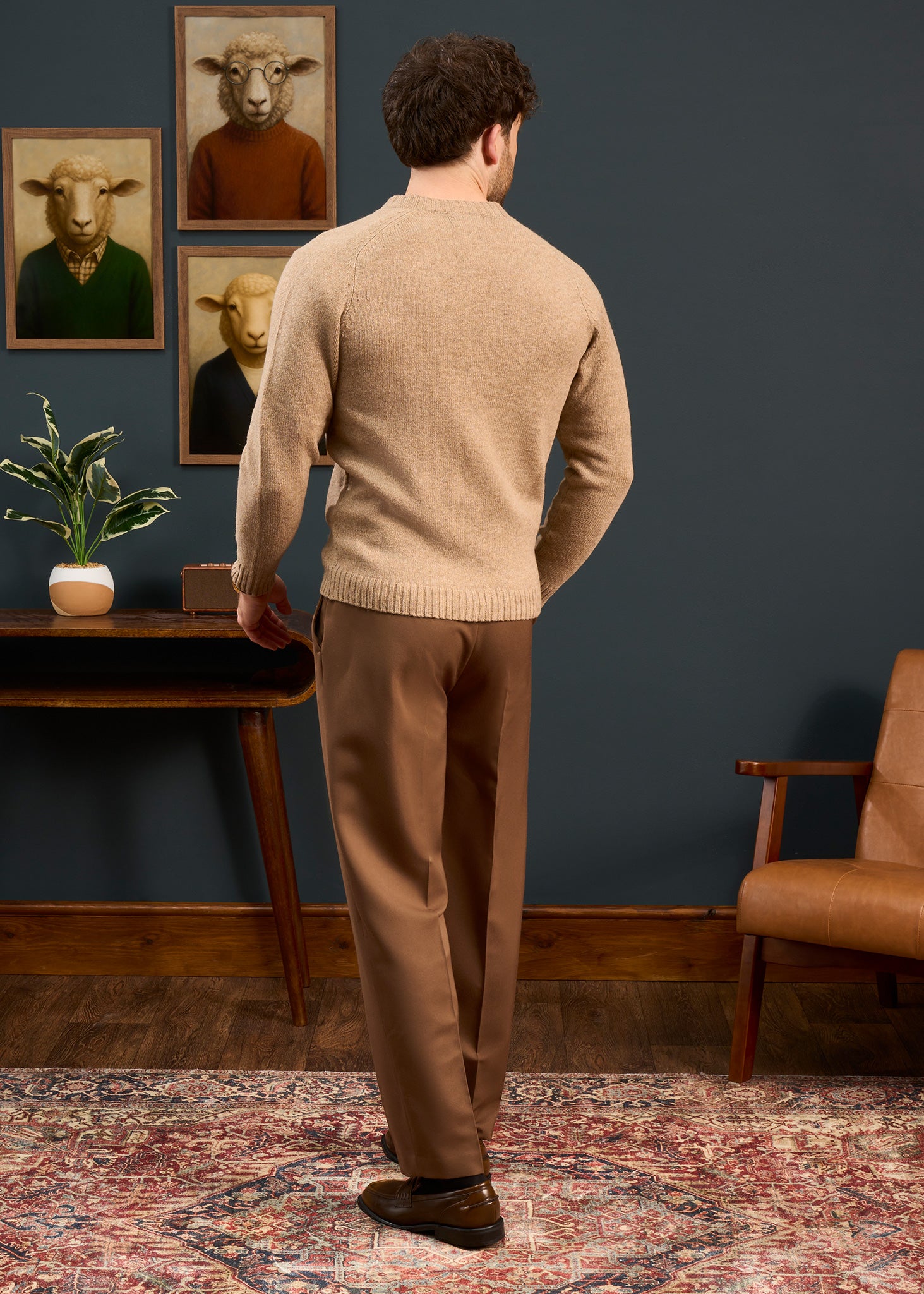 Mens-Shetland-Cardigan-Cream-Brown-Oat