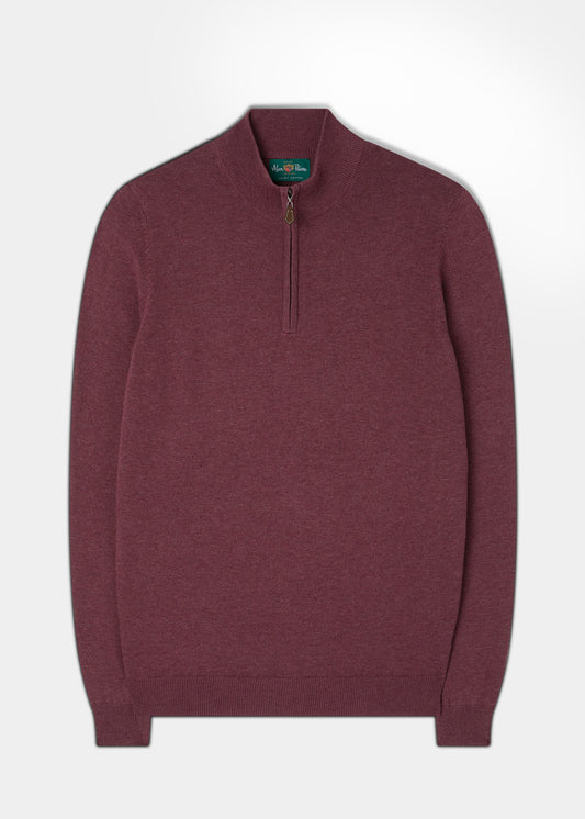 Men's Cotton Cashmere 1/4 Zip Jumper In Burgundy