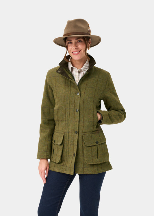 Rutland Ladies Tweed Waterproof Shooting Coat in Lichen - Shooting Fit