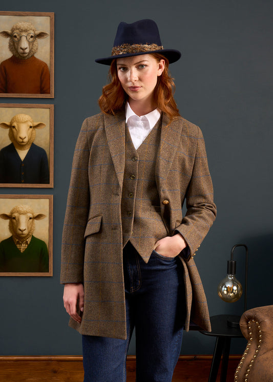 Surrey Ladies Mid-Thigh Tweed Coat In Seabrook