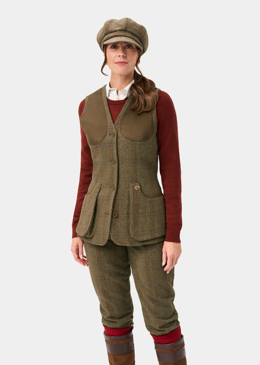 Combrook Ladies Tweed Water Repellent Shooting Waistcoat in Laurel - Regular Fit