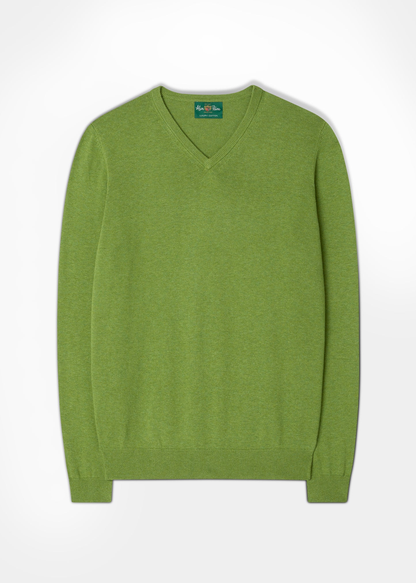 Men's Cotton Cashmere V-Neck Jumper In Avocado