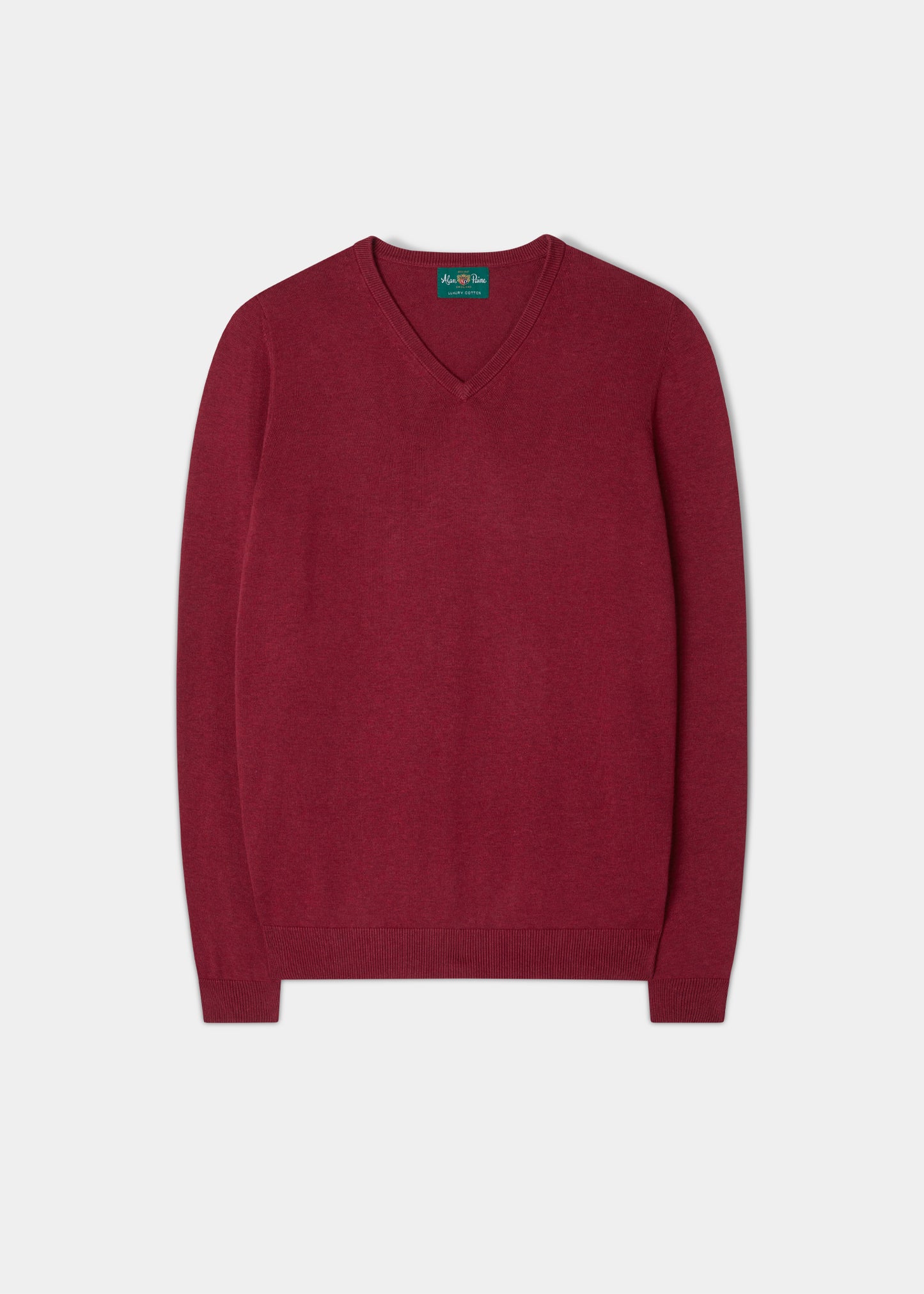 Men's Cotton Cashmere V-Neck Jumper In Claret