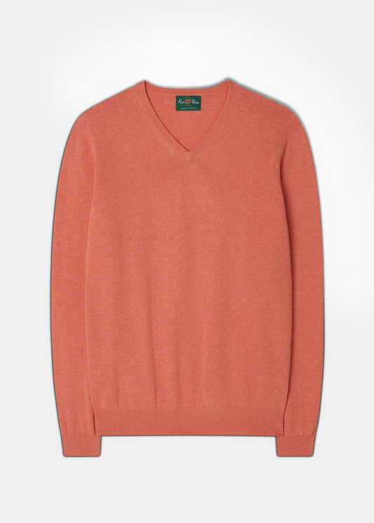 Men's Cotton Cashmere V-Neck Jumper In Coral