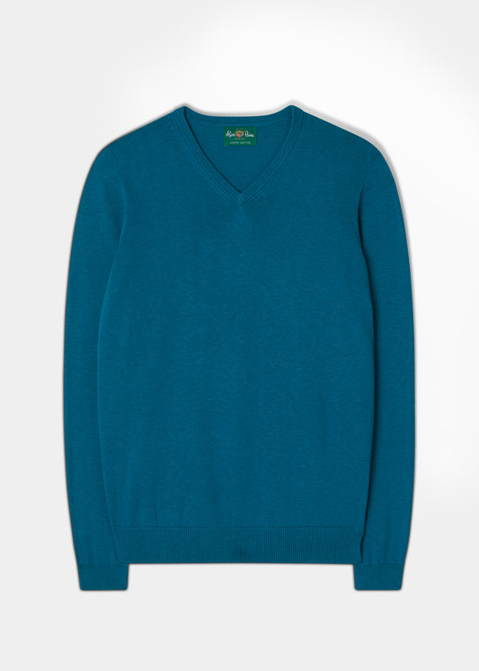 Men's Cotton Cashmere V-Neck Jumper In Peacock