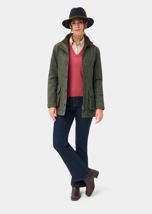 Rutland Ladies Tweed Waterproof Shooting Coat in Juniper - Shooting Fit