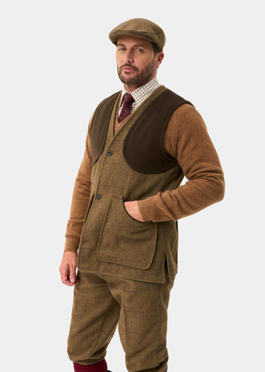 Rutland Men's Tweed Water Repellent Shooting Waistcoat in Birch - Shooting Fit