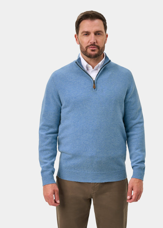Sutherland Lambswool Quarter Zip Jumper In Glacier - Regular Fit