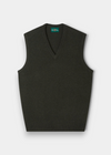 Dark green V-neck sleeveless Norfolk Lambswool V-Neck Slipover In Seaweed - Classic Fit.