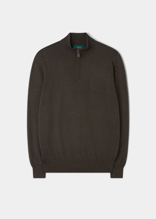 Jersey de algodón merino con cremallera de 1/4 en algas marinas de Ashfield