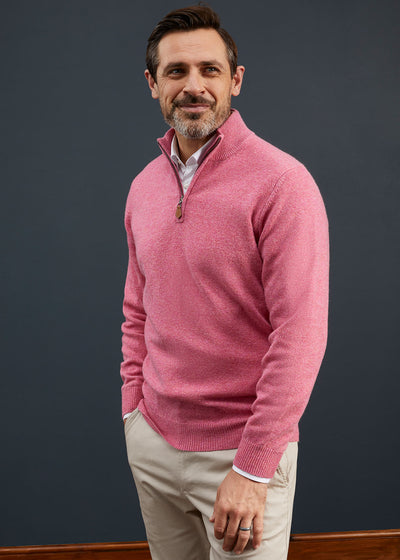 Men's Lambswool 1/4 Zip Jumper in Nougat 