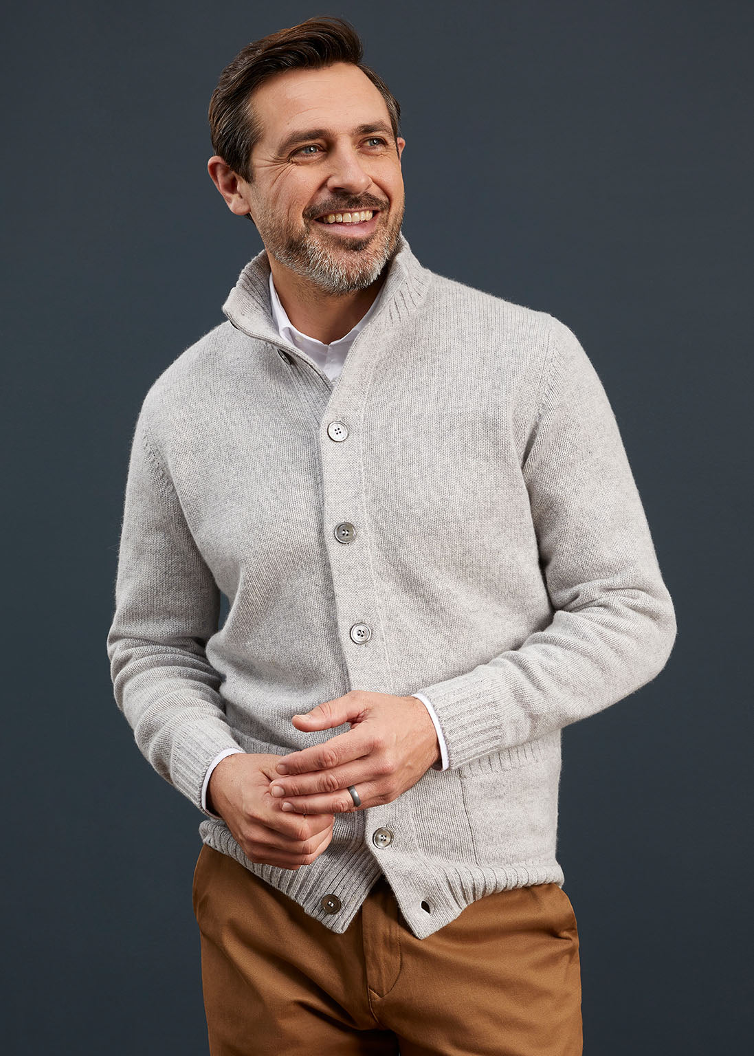 Men's Lambswool Buttoned Jumper In Pearl Grey