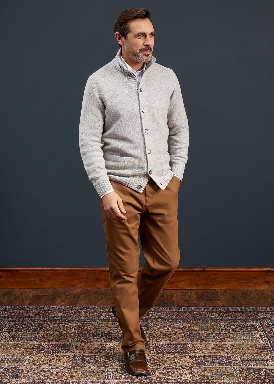 Men's Lambswool Buttoned Jumper In Pearl Grey