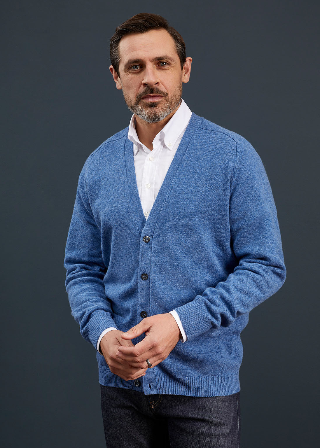 Men's Lambswool Cardigan in Jeans