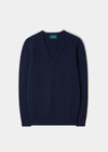 Men's Lambswool Vee Neck Jumper in Oxford Blue