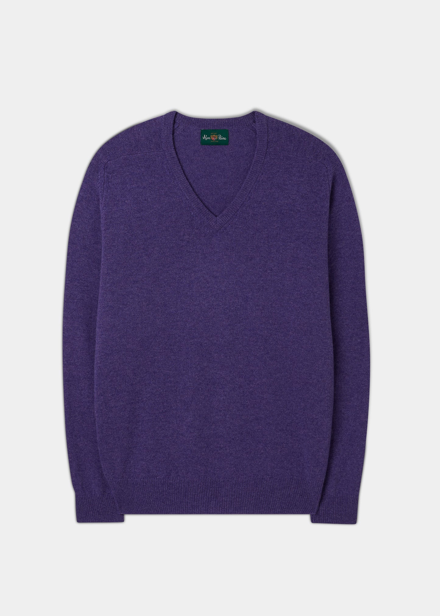 Men's Lambswool Vee Neck Jumper in Plum
