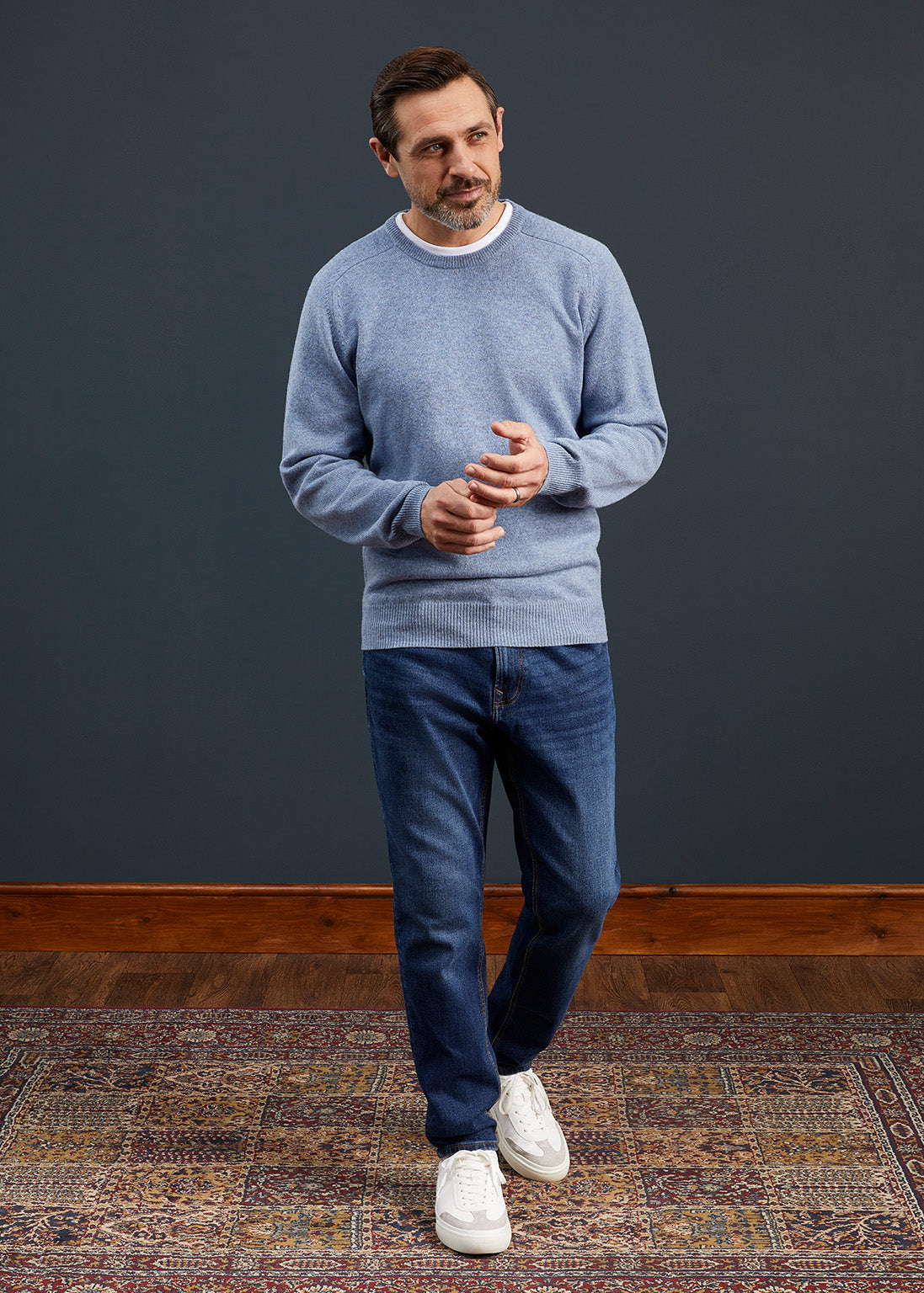 Men's Lambswool Crew Neck Jumper in Light Blue