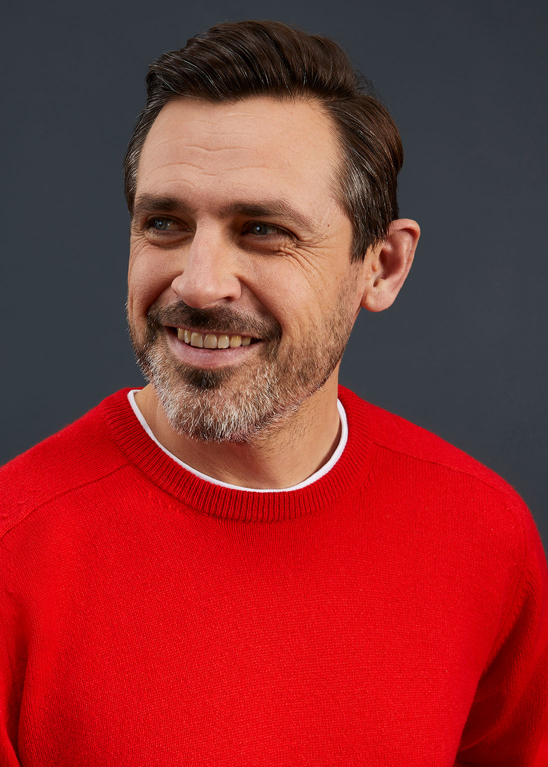 Men's Lambswool Crew Neck Jumper in Tartan Scarlet