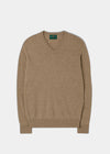 Men's Geelong Lambswool Vee Neck Jumper in Beige 