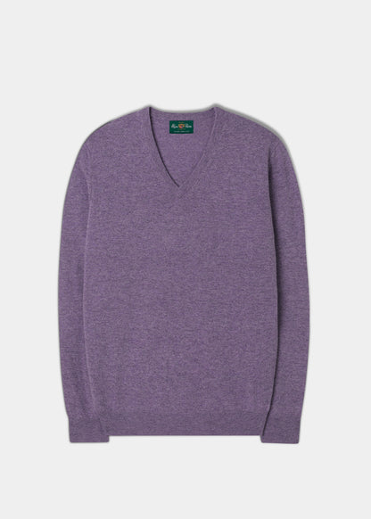 Men's Geelong Lambswool Vee Neck Jumper in Purple Heat