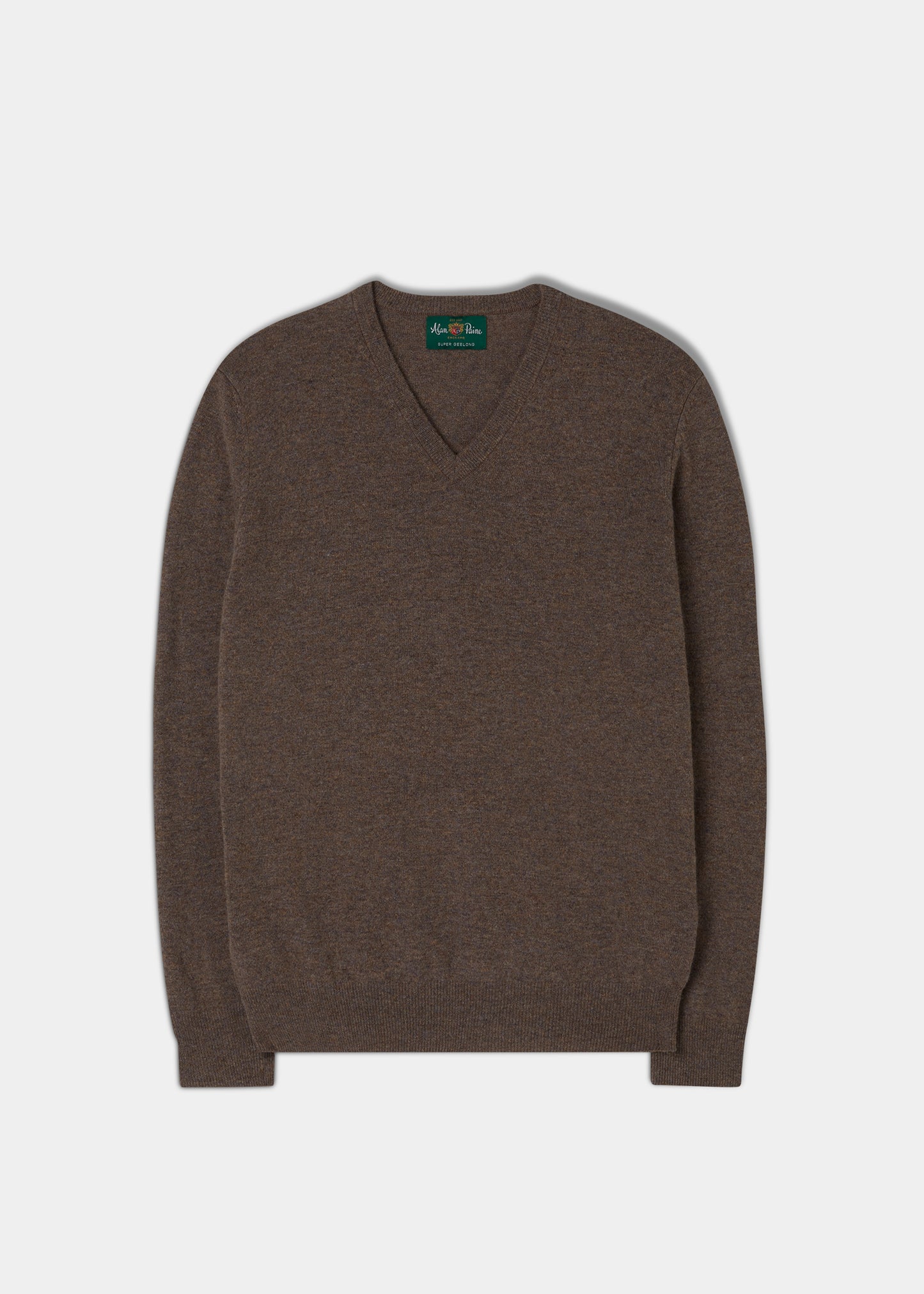 Men's Geelong Lambswool Vee Neck Jumper in Tobacco