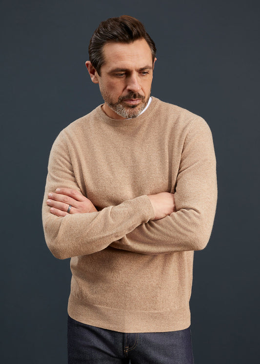 Men's Geelong Lambswool Crew Neck Jumper In Beige
