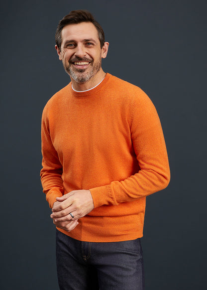 Men's Geelong Lambswool Crew Neck Jumper In Tangerine
