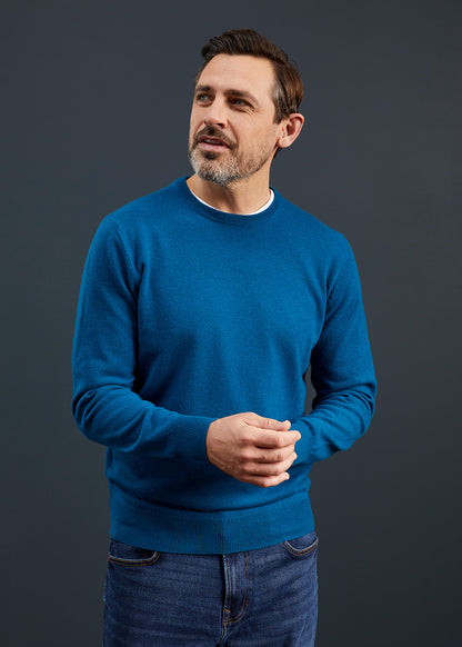 Men's Geelong Lambswool Crew Neck Jumper In Teal 