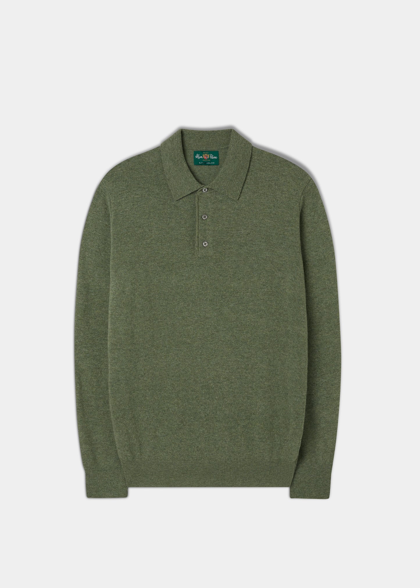Men's Geelong Lambswool Long Sleeve Polo Shirt in Grass